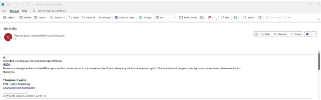 delivery of the malicious nda zip file (source checkpoint)