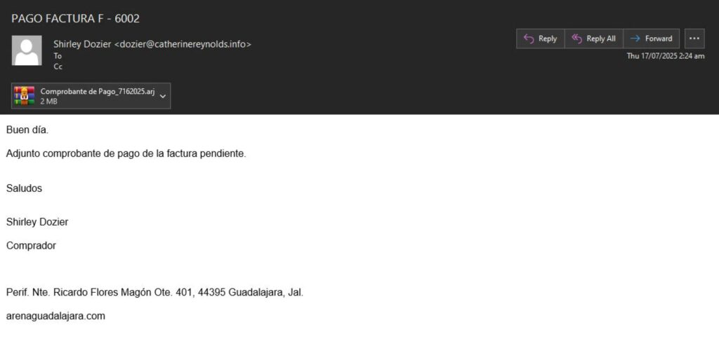 sample email (source ibm)