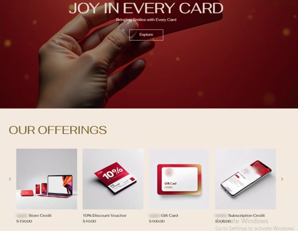 webpage for discounted gift cards generated on another popular ai powered website builder (source palo alto networks)