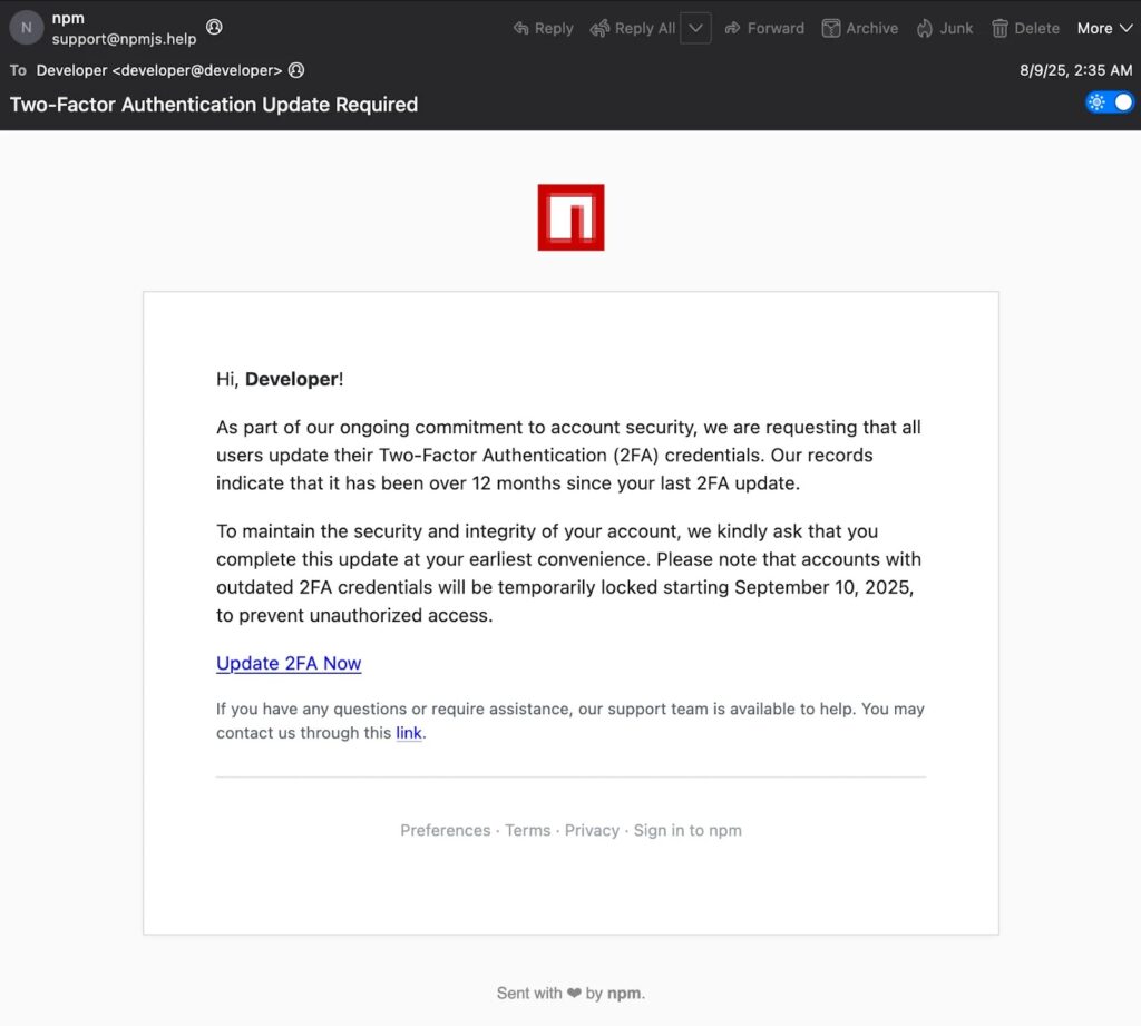 Fraudulent message masqueraded as a security update (Source - Group-IB)